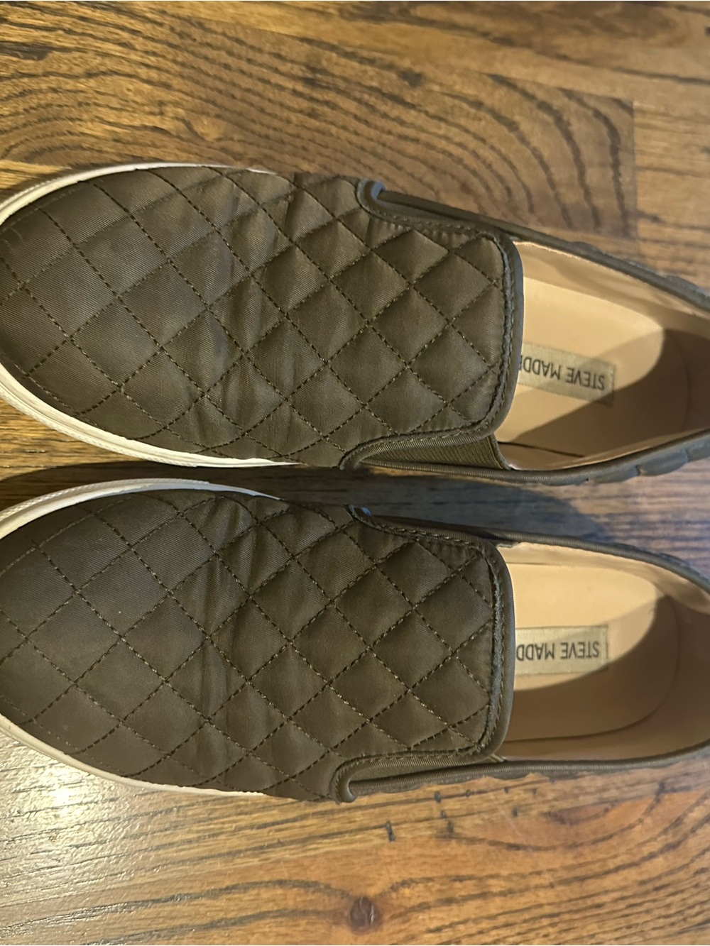 Steve Madden Quilted Olive Green Slip-On Loafers